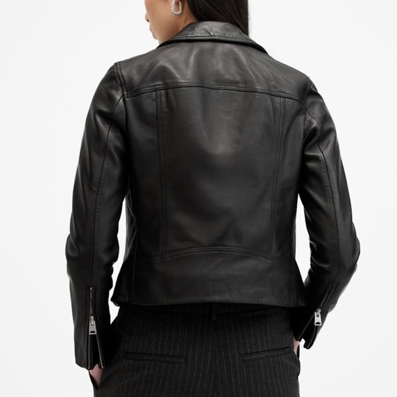 AllSaints DALBY SLIM FIT LEATHER BIKER JACKET - Picture 2 of 12